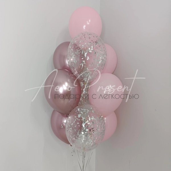 Фонтан "Микс розового с серебряным конфетти"